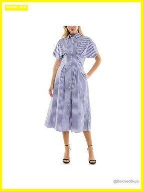 Pintucked Midi Shirt Dress Sleeveless Cotton Pockets Sundress